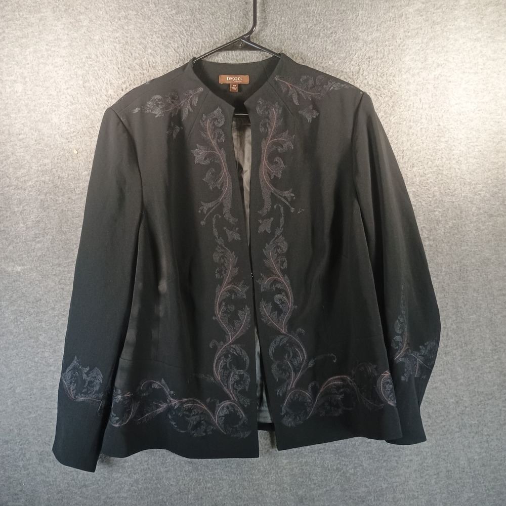 Tesori Mandarin/Nehru Blazer Women‎ 16W Plus Size Black Embroidered Fancy Unique